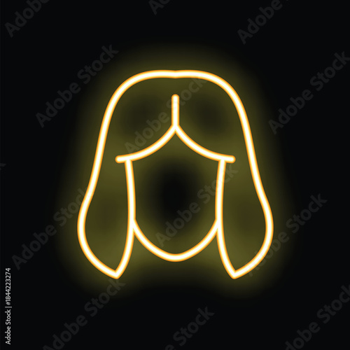 Yellow neon sign representing a woman with long hair on a black background