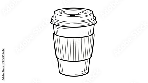 A black disposable coffee cup with a lid isolated on a white background