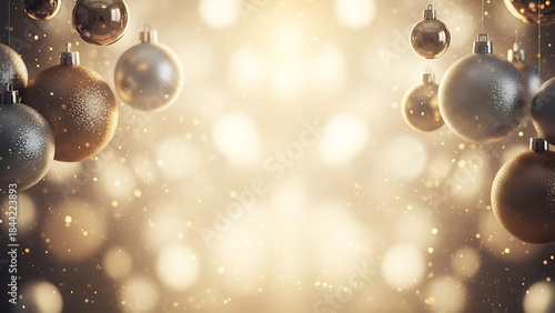 Sparkling Christmas Baubles and Golden Bokeh Lights - Festive Holiday Decoration