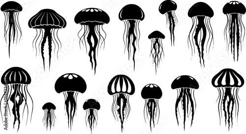 Jellyfish silhouette, Jellyfish vector illustration, Jellyfish, Jellyfish icon set, Jellyfish clipart, Jellyfish silhouette bundle set