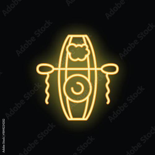 Glowing neon sign representing a rafting boat with oars, creating a vibrant and eye catching visual