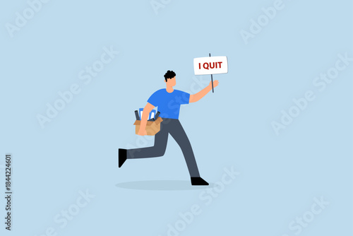 Quit full time job, businessman with stuff with quit job sign.