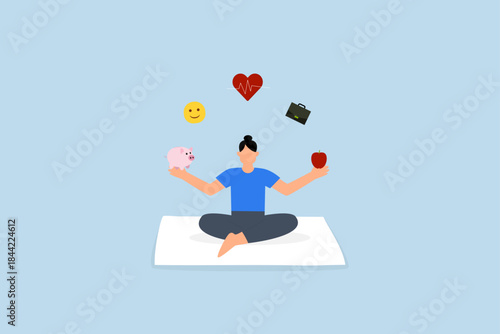 Wellness, calmness woman meditate health wellness elements.