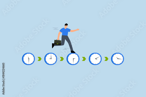 Deadline urgency, businessman hurry running on time counting down deadline.
