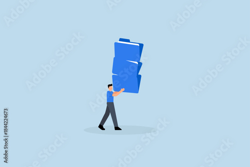 Archive document file storage folder, businessman carry big file folder to be archived.
