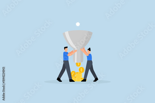Marketing, business people marketer holding funnel with flow of purchase money
