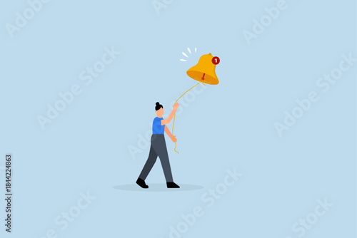 woman new subscriber ringing the big bell with notification number.