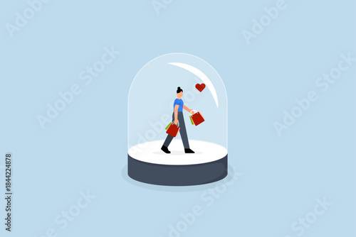 Customer retention and brand loyalty, female client grasping charming heart shaped cover beneath glass dome