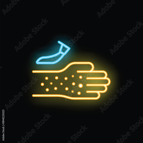 Neon sign depicting a hand applying ointment, symbolizing skincare and dermatology