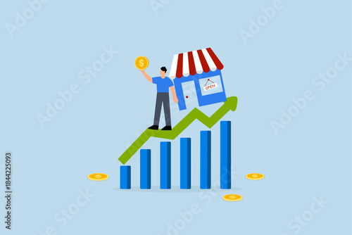 Success small business, entrepreneur businessman business proprietor on increasing diagram and graph.