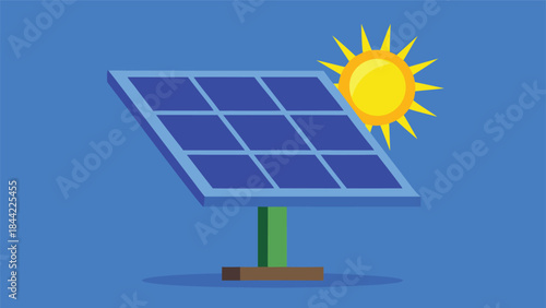 Solar panel generating renewable energy from the sun in a blue background illustration