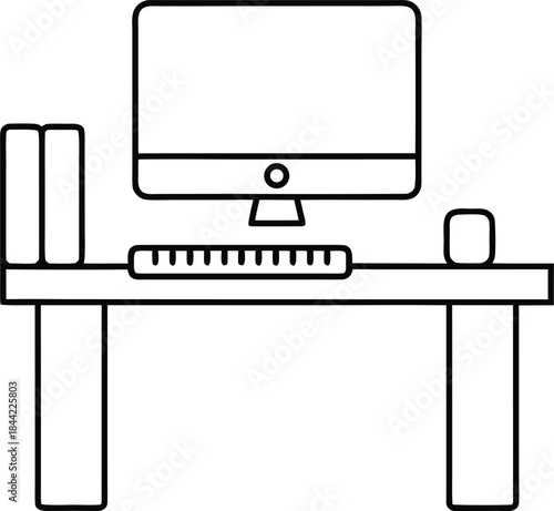 computer desk icon outline vector on transparent background