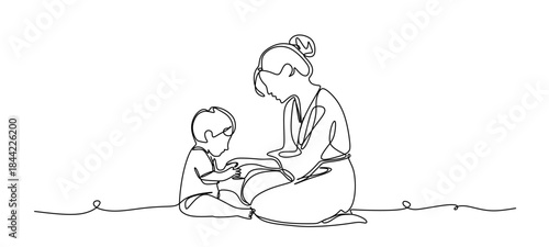 continuous single line drawing of happy parents having fun with their toddler, line art vector illustration