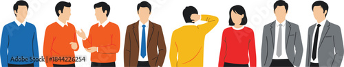 Business People Character Illustration Set Showing Men and Women in Casual and Formal Office Outfits from Different Views