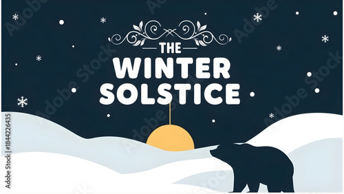 The Winter Solstice Celebration Graphic with Snow Stars and a Polar Bear Silhouette
