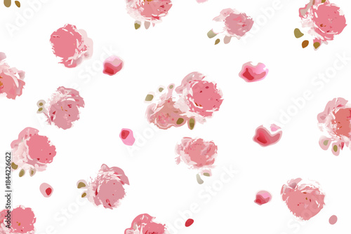 Delicate pink roses scattered across a clean white background a floral pattern