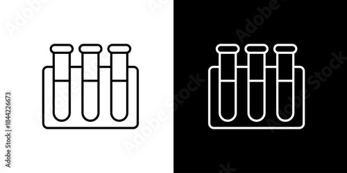Test tubes in rack, clean scientific laboratory equipment, chemistry or biology research icon