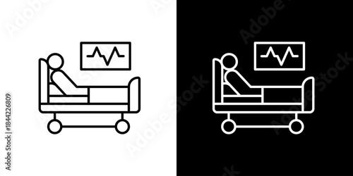 Medical patient icon with vital signs monitor and hospital bed, indicating healthcare services and patient care