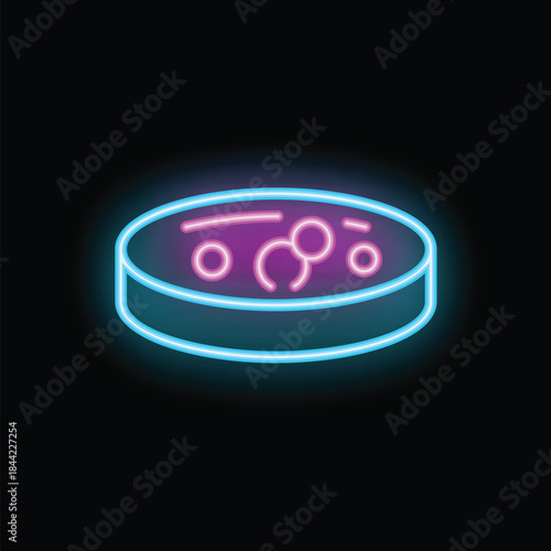 Neon sign illustrating petri dish containing colorful bacteria colony growing inside