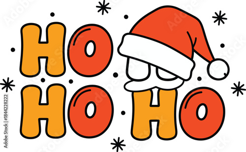Retro santa claus ho ho ho groovy lettering typography design illustration vector graphic for Christmas winter holiday season decoration and apparel.