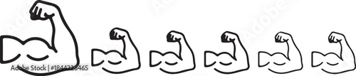 A progression of flexing arm decreasing in size, symbolizing strength development or comparison muscle also transparent background