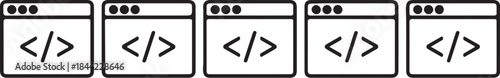 Stylized computer code window with angle brackets and three dots representing programming and web development also transparent background