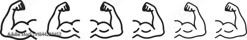 Stylized line of flexing muscular arms in a repeating pattern against a white background symbolizing strength and power also transparent background