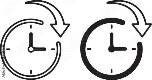 Two clock with circular arrows indicating a time loop or rewind function, presented in contrasting line weights for a modern and versatile technology or productivity themes also transparent background
