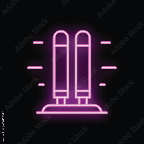 Neon sign representing cricket wickets glowing on a black background, a perfect illustration for sports concepts