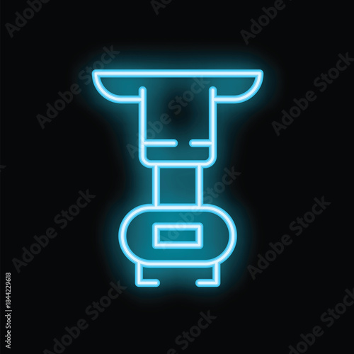Blue glowing neon line water cooler for office and home icon isolated on black background