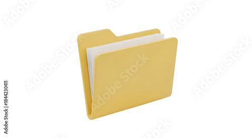 A 3d render illustration of a light yellow folder containing white paper documents