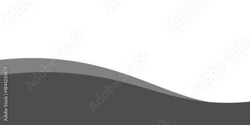 Minimalist black and gray wave vector design with smooth flowing curves at the bottom, transitioning into a clean white background.
