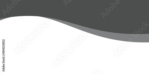 Minimalist black and gray wave vector design with smooth flowing curves at the bottom, transitioning into a clean white background.eps10