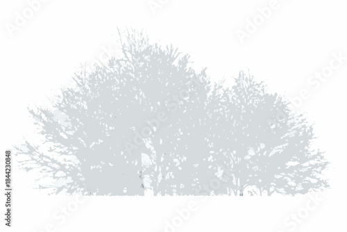 A grayscale silhouette of a dense bushy tree against a white background