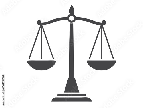 Simple illustration of a balanced grey scale justice scale against black