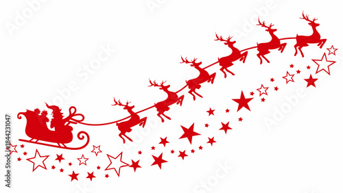 Santa claus and his reindeer sleigh flying through a starry night sky