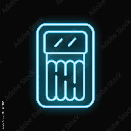 Glowing neon line inflatable air mattress icon isolated on black background. Bed pillows sign. Vector