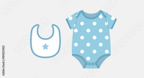Baby clothes and bib illustration on a white background with a clean and simple design