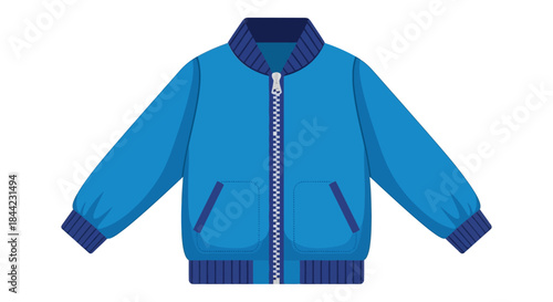 Blue jacket with zipper on white background illustration