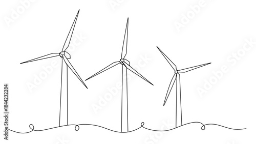 wind turbine farm renewable energy vector line art