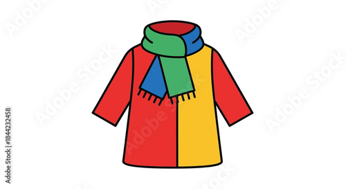 Colorful coat with scarf half red half yellow