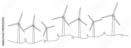 wind turbine farm renewable energy vector line art