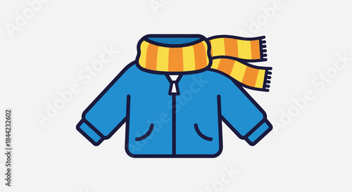 Jacket and scarf a blue jacket with an orangeyellow striped scarf drawn in a cartoonish style
