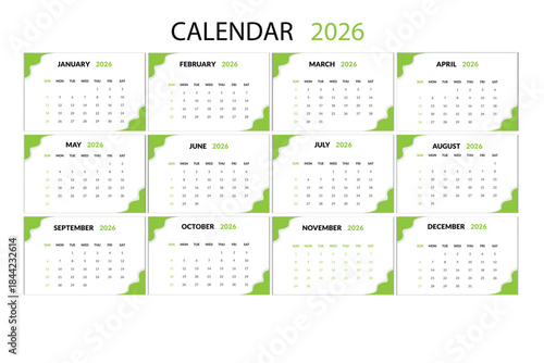 2026 Modern Green Minimal Desk Calendar Design