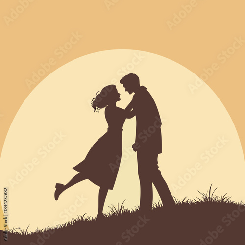 Romantic Couple Silhouette Golden Sky
