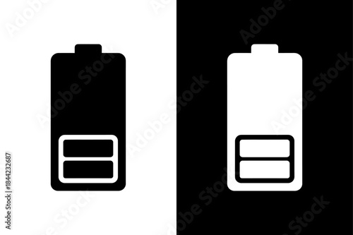 Battery Icon Silhouette Vector Showing Full and Low Power Charge Levels