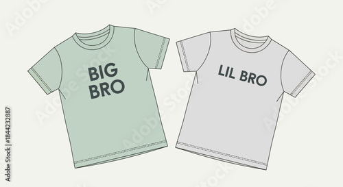 Two Tshirts one labeled BIG BRO the other LIL BRO sit sidebyside on a pale background