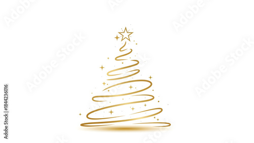 Gold Christmas tree line art with stars