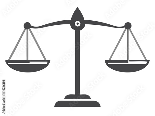 A grayscale illustration of a balance scale with two platforms