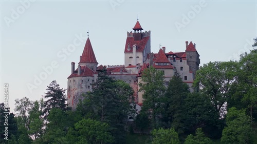 Bran Castle, aerial view, the famous Dracula’s Castle in Transylvania, Romania.